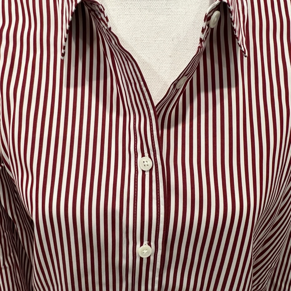 NWOT Spanx Poplin Oversized Long Sleeve Button Down - Burgundy/White Stripe - XL - Picture 3 of 6